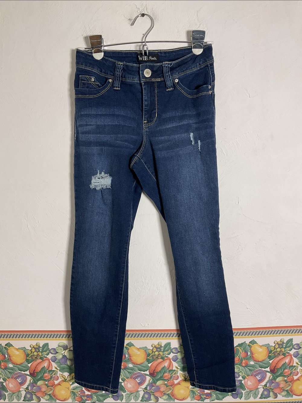 Royalty For Me WBB Distressed Skinny Denim Jeans, Size 4P, Medium Wash